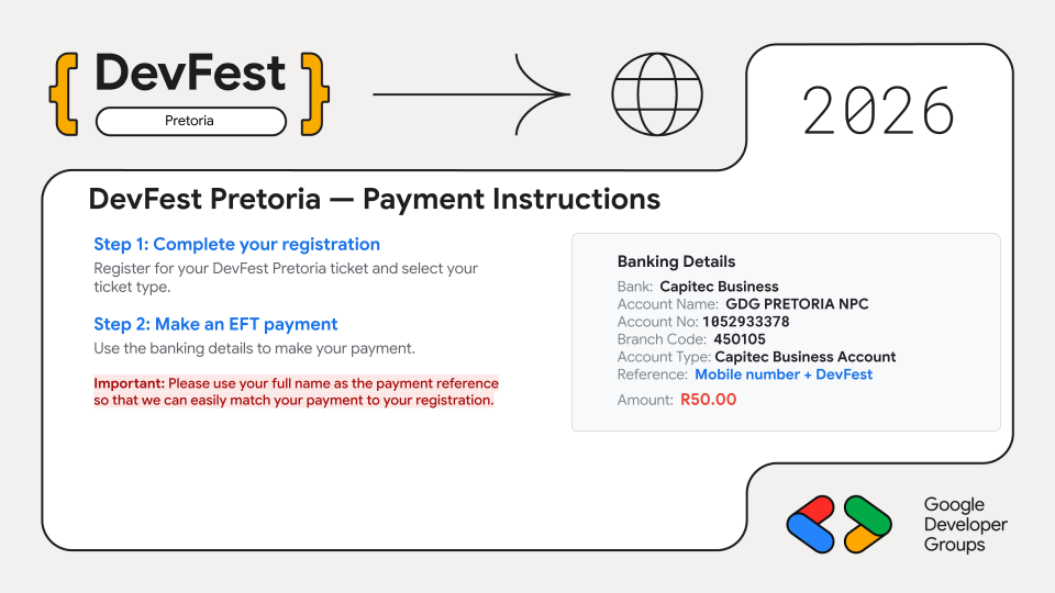 DevFest Pretoria Banking Details